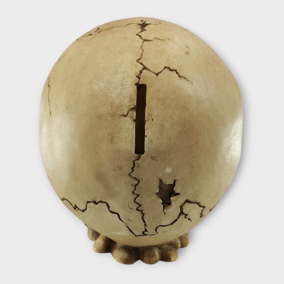 Cracked Skull Money Bank Statue Pirate Evil Sunken Eye Sockets VTG Y2K 1998 - Picture 4 of 8